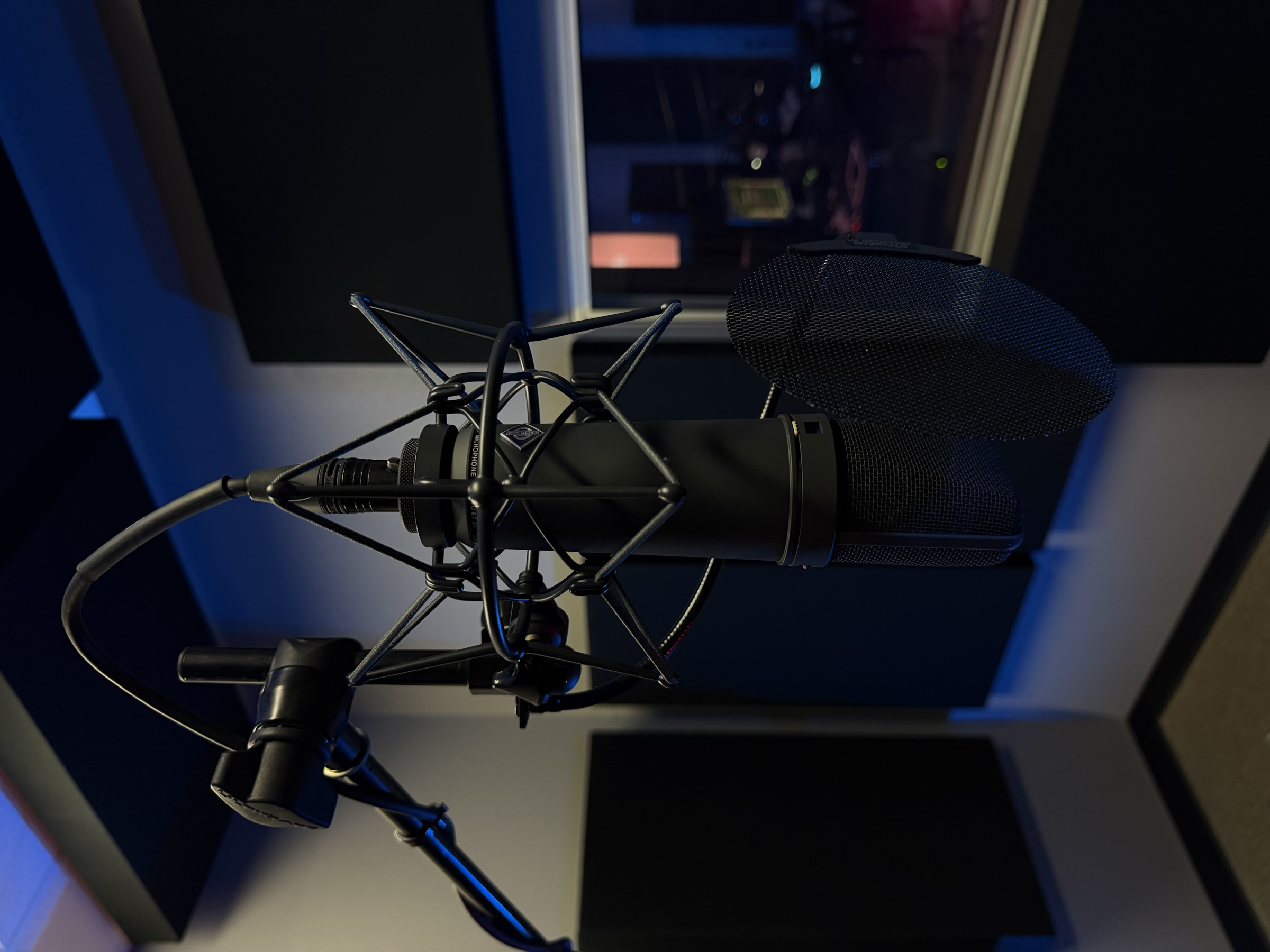 Vocal microphone positioned in the Studio 22 recording booth